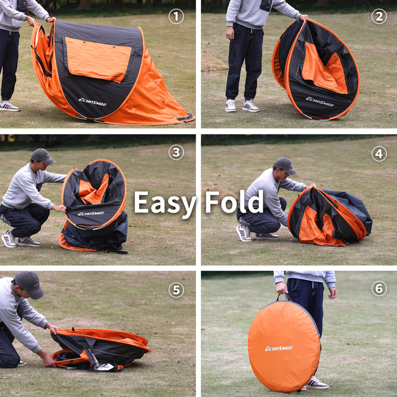 Tente de camping 2 personnes noire + orange Pop Up