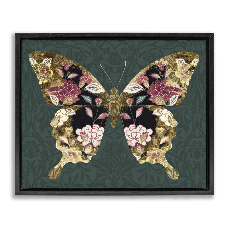 Art mural sur toile "Traditional Florals Butterfly" par Victoria Barnes, H 17 po x l 21 po x P 1,7 po