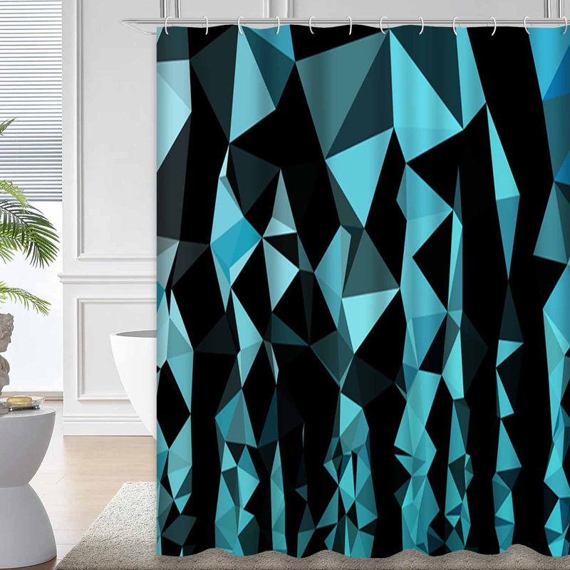 Rideau de douche hexagonal bleu clair avec 12 crochets, L 72 po x l 72 po
