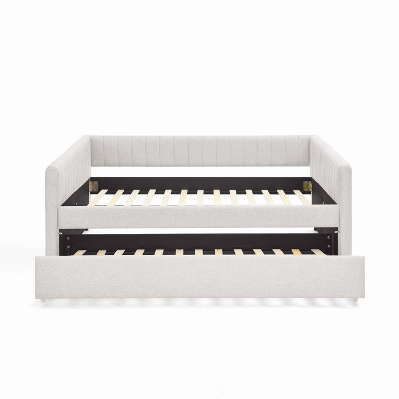 Daybed with Trundle Upholstered Sofa Bed, Full/Double, Beige