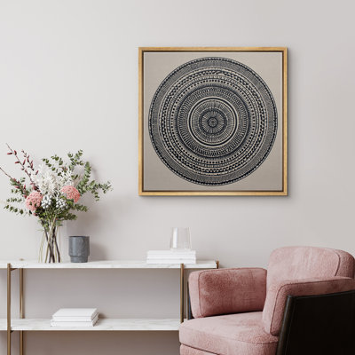 Black Geometric Mandala Circle Pattern Minimal Symmetry Line Design Neutral Modern Decor Framed Canvas Master Bedroom Wall Art Work Print
