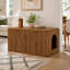 Enclos pour bac à litière de style moderne du milieu du siècle avec entrée latérale réversible et portes doubles rainurées, noyer