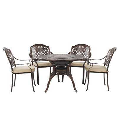 Frame 4 - Person Patio Dining Set Umbrella Hole Included Round Table with Cushions Included
