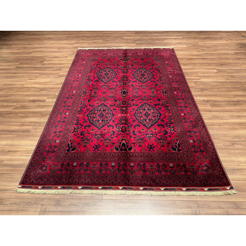 Tapis en laine et coton rouge noué à la main Original