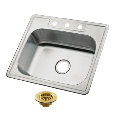 Kingston Brass Carefree 25-Inch Stainless Steel Self-Rimming Single Bowl Drop-In Kitchen Sink With 3-Hole Drain And Strainer