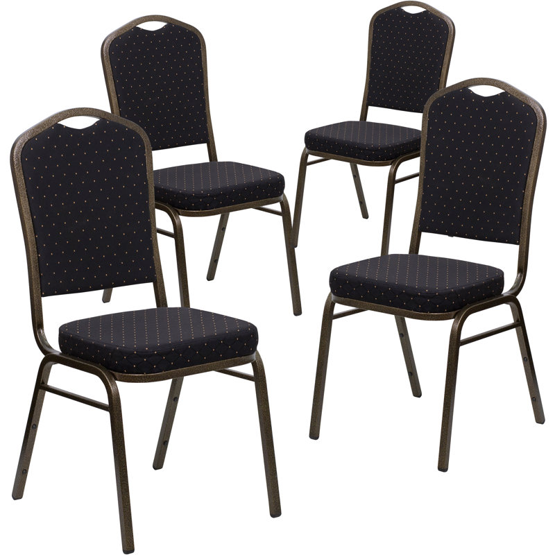 Chaise de banquet empilable Oliverson, Tissu à motifs noir, Cadre noir, 4