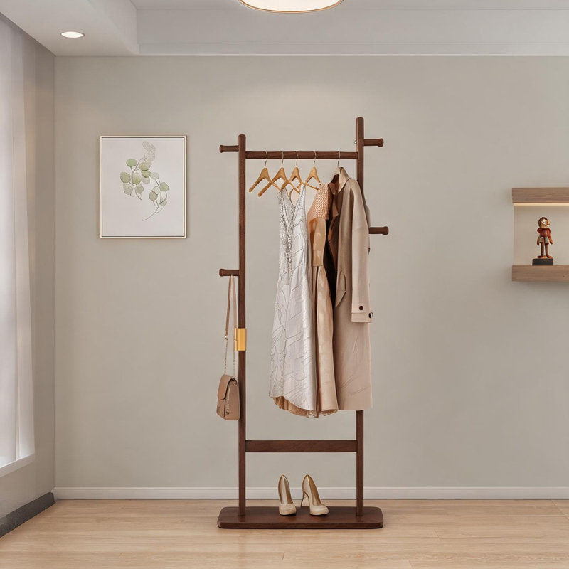 71 Inch Freestanding Solid Rubber Wood Coat Rack Minimalist Indoor Wood-Tone Brown for Entryway Bedroom Living Room