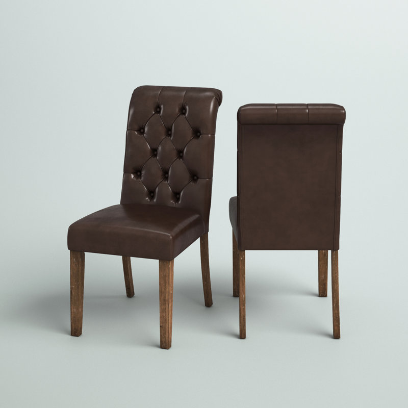 Chaise d'appoint capitonnée Sienna, Cuir retravaillé / brun