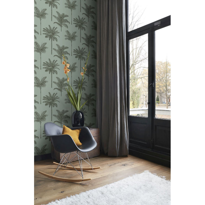 Rouleau de papier peint L 33 pi x l 20,5 po avec palmiers jinita, Sauge