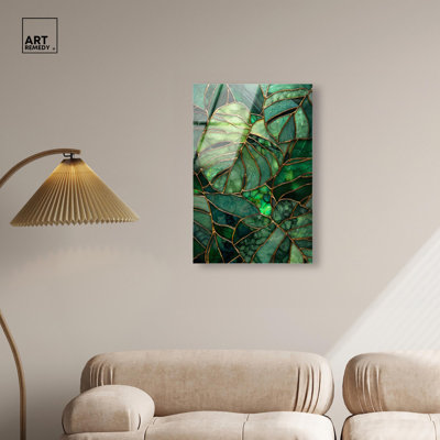 "Glass Leaf I", reproduction murale imprimée en acrylique par Art Remedy, prête à être accrochée, 20 x 30
