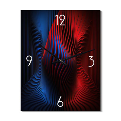 Portail Moire Matrix en rouge et bleu II - Horloge murale moderne géométrique