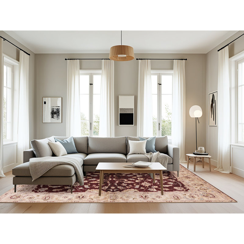 Tapis oriental rouge / beige Barkev, Rectangle 8 pi x 12 pi