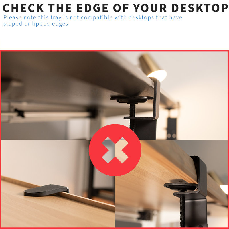 Black Adjustable Clamp-On Under Desk Keyboard Tray with RGB Pad