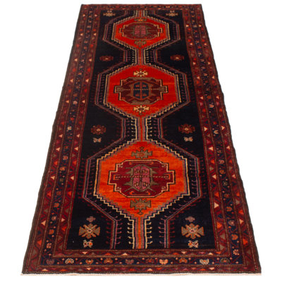 Delainey One-of-a-Kind 3'8" x 10'3" 1990s Runner Wool Area Rug in Black and Red