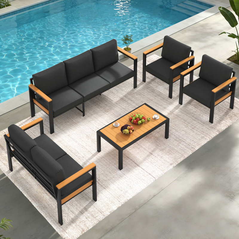5PCS Patio Furniture Set, All-Weather Outdoor Conversation Set With Coffee Table, Black