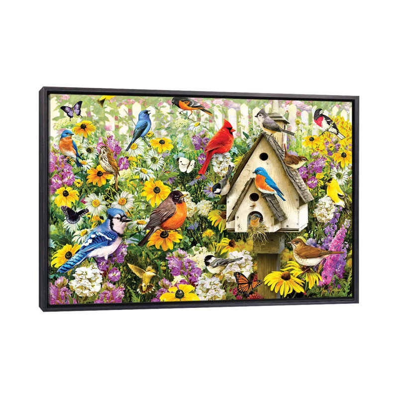"Chapel Birds" par Greg & Company, impression, Pas de tapis, H 26 po x l 40 po x 1,5 po, Toile avec cadre noir patiné