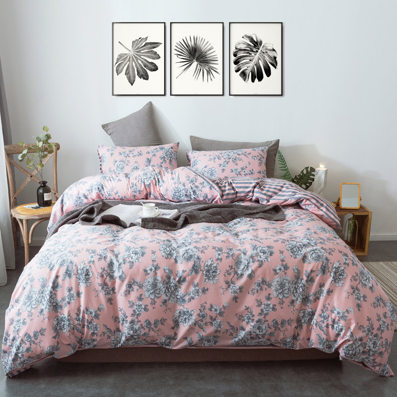 Ensemble de housse de couette réversible en coton 3 pièces. Tissu 100% coton percale. Prélavé doux. Lavable à la machine.