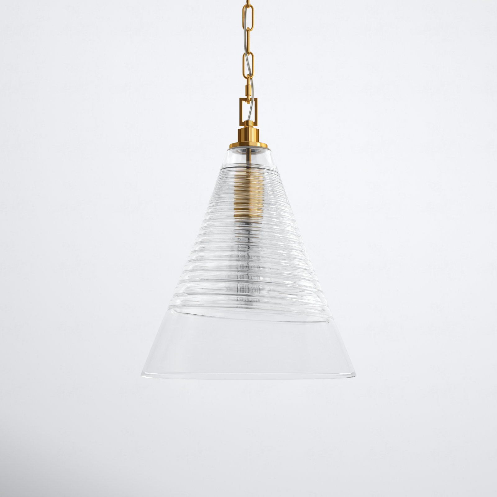 Single Light Ribbed Glass Dimmable Pendant, Burnished Brass