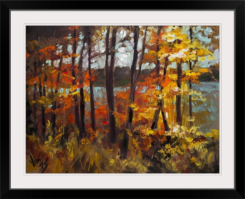 «Lake Junaluska» par Aniesa, reproduction d'art, H 26 po x l 32 po x P 1 po, Cadre noir