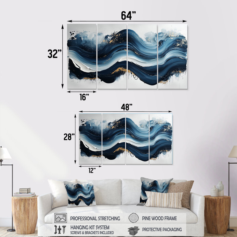 Encre monochrome Echo de Rivr I - Art monochrome - ensemble de décorations murales modernes, 4, H 28 po x l 48 po