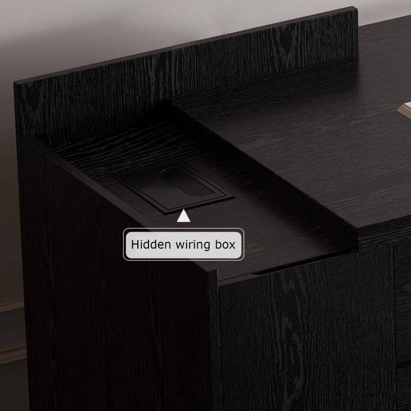 Bureau rectangulaire en bois manufacturé noir + acrylique avec 3 tiroirs, H 29,53 po x l 78,74 po x P 27,56 po