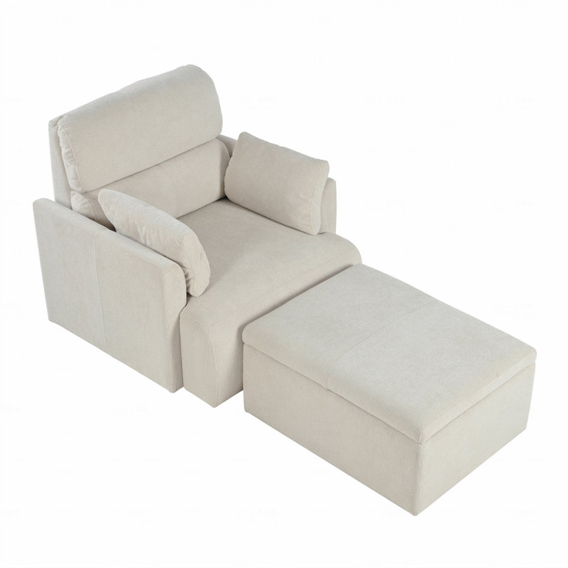Fauteuil d'appoint rembourré avec repose-pieds avec rangement, Beige