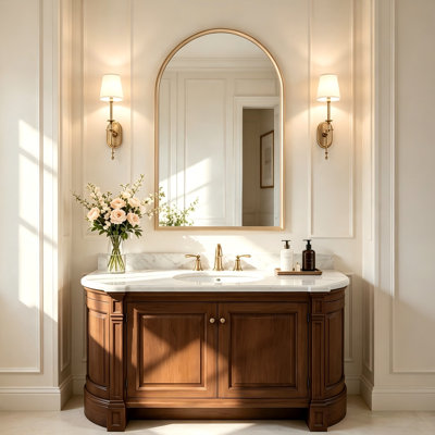 Miroir mural de salle de bain 24 po x 36 po, miroir de salle de bain doré brossé, verre trempé HD