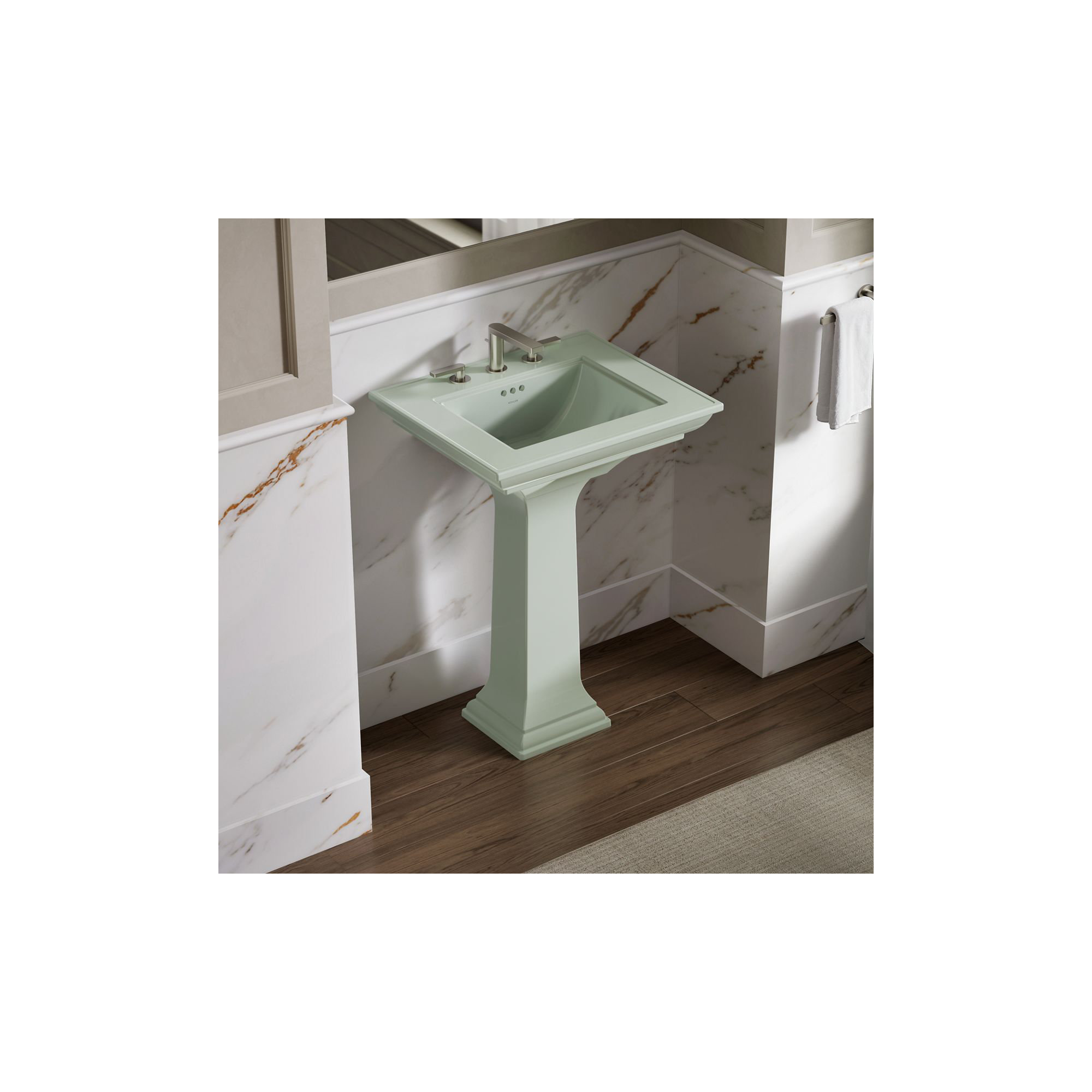 Memoirs Stately Pedestal Bathroom Sink with Faucet Holes, Aspen Green, 34.75" H x 20.5" W x 24.5" L, 8" Centers