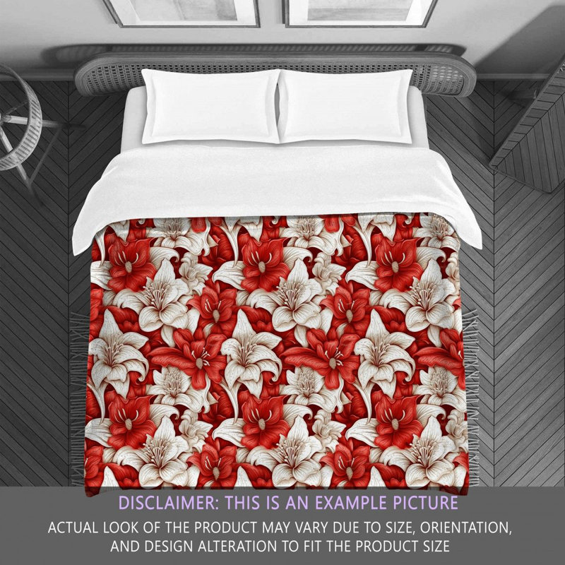 Machine Printed Comforter, King Comforter, Red/White Floral