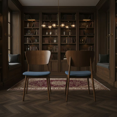 Chaise de salle à manger Alikai en bois au fini noyer avec tissu bleu - ensemble de 2