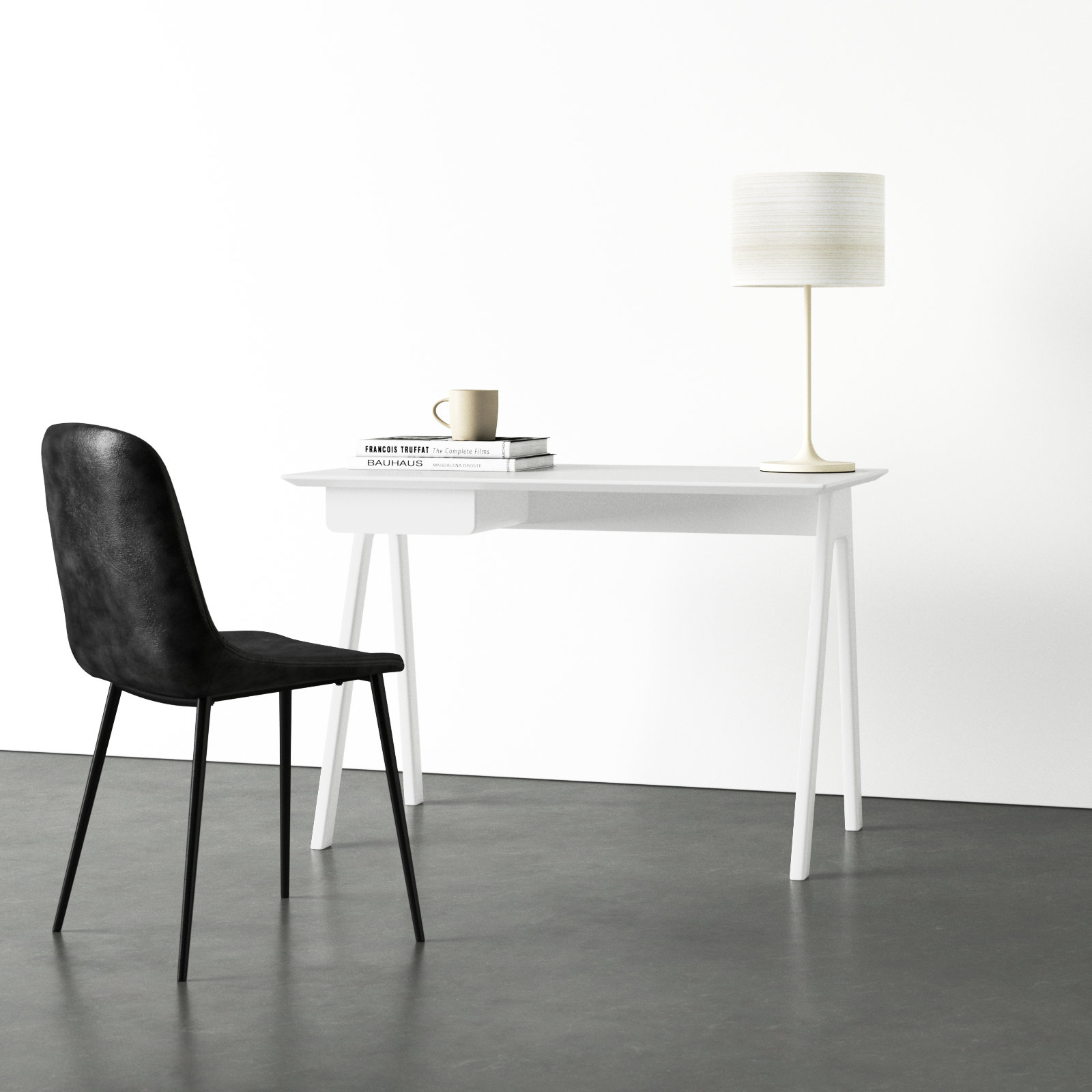 Stash Writing Desk, Whitewashed Ash/White