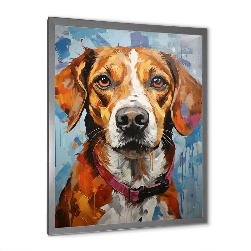 Beagle Bliss II sur impression sur toile, Cadre simple argenté, H 32 po x l 16 po x P 1 po