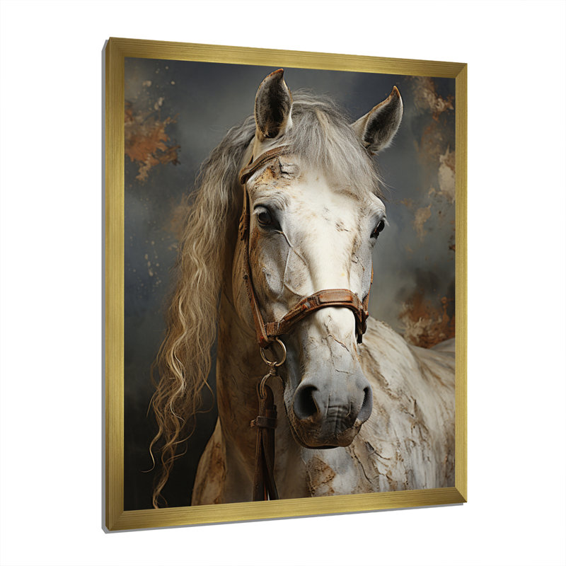 Lasaundra White Horse, H 32 po x l 24 po x P 1 po, Cadre doré simple