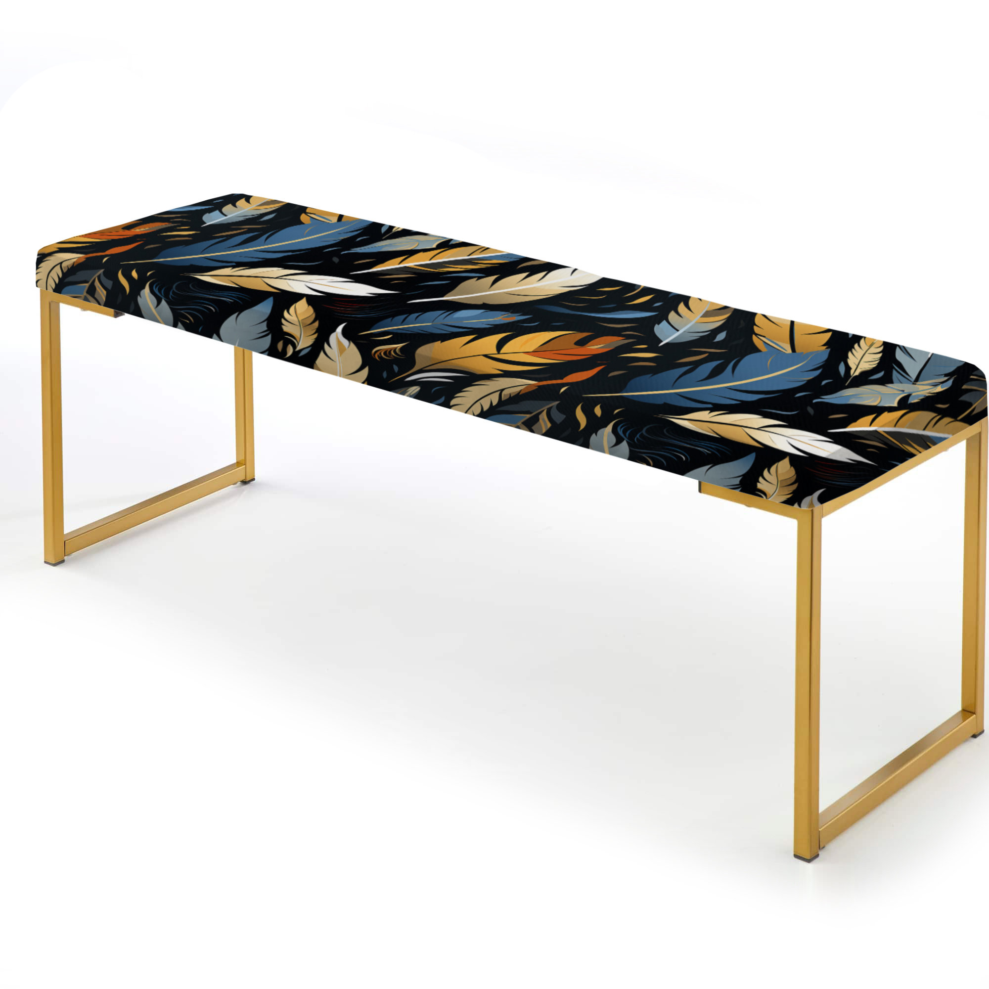 Design Art Feather Tribal Fusion I - Abstract Upholstered Gold Bench ...