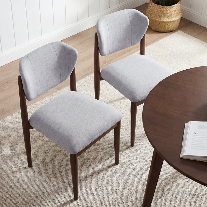 Rowan Set of 2 Upholstered  Solid Wood Side Chairs, Walnut