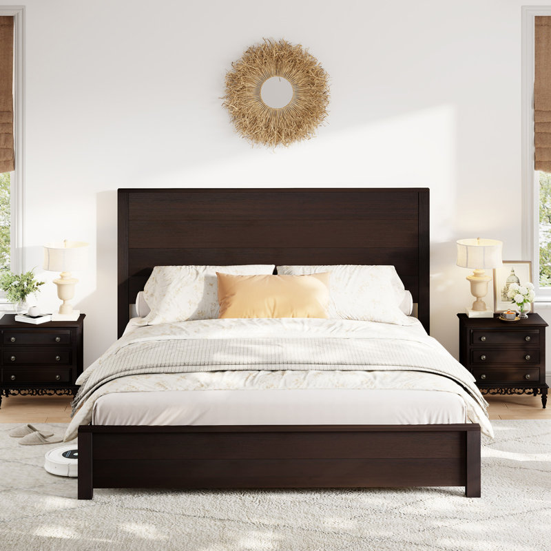 Lit plateforme en bois massif Farmhouse, Double, Brun foncé