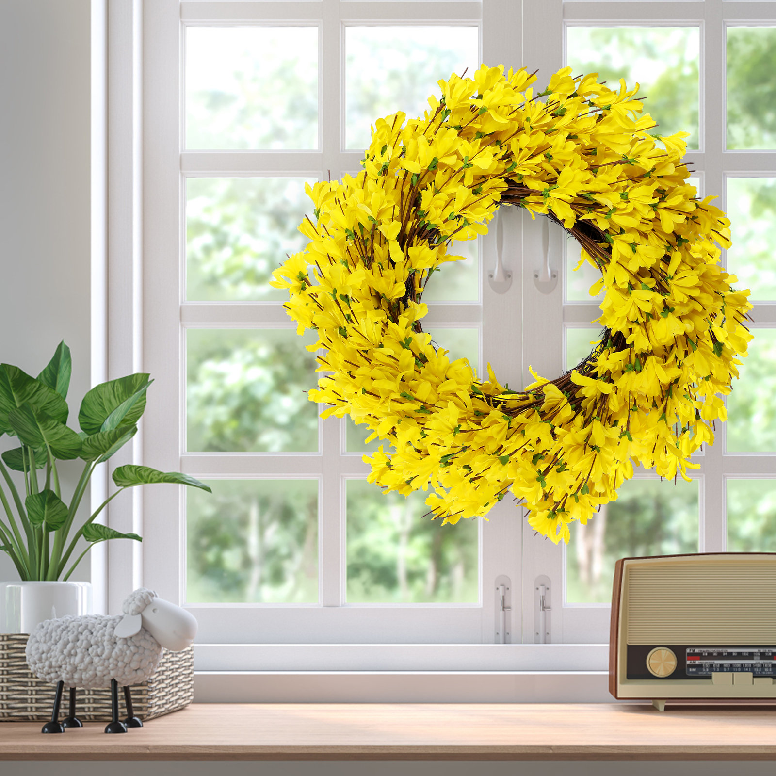 24" Handcrafted Forsythia No Holiday Wreath, Yellow