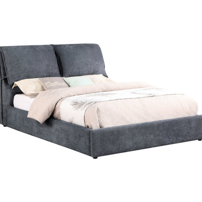 Cadre de lit tapissier gris anthracite pour lit très grand, simple mais élégant et tête de lit attachée avec cadre de très grande taille, conception moderne