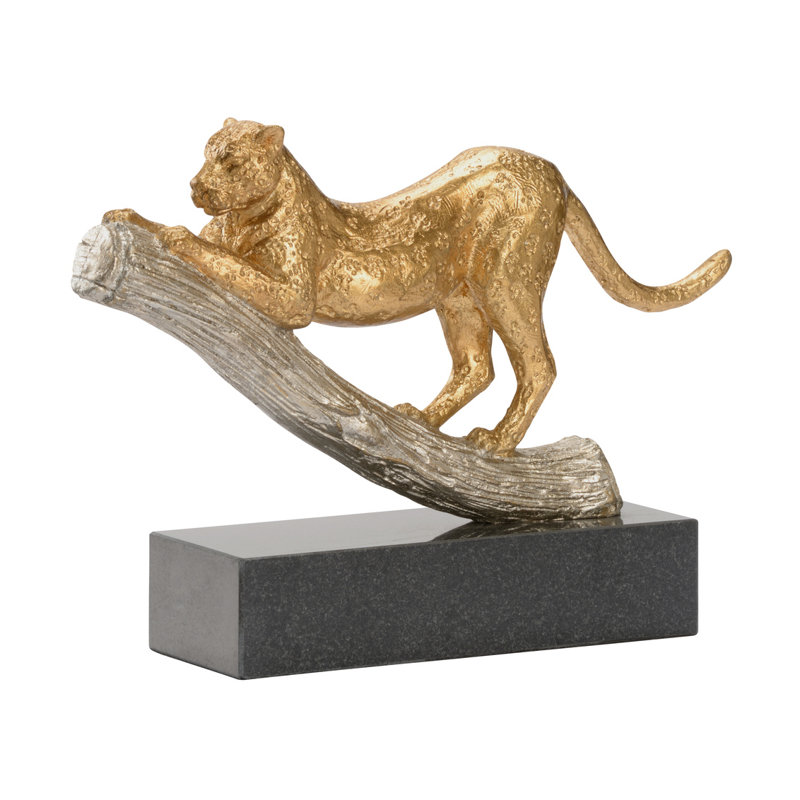 Leopard on the Hunt Figurine, Metallic Gold/Metallic Silver/Black