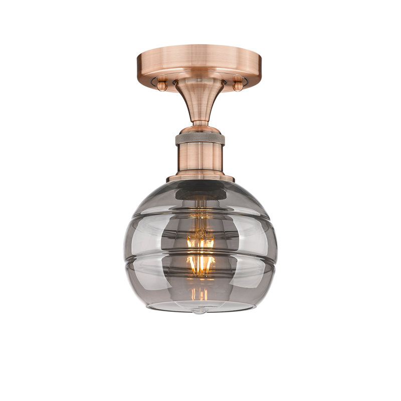 Edison - Adrieanna - 1 Light Semi-Flush Mount, Light Smoke, 8" H x 5.88" W x 5.88" D, Antique Copper