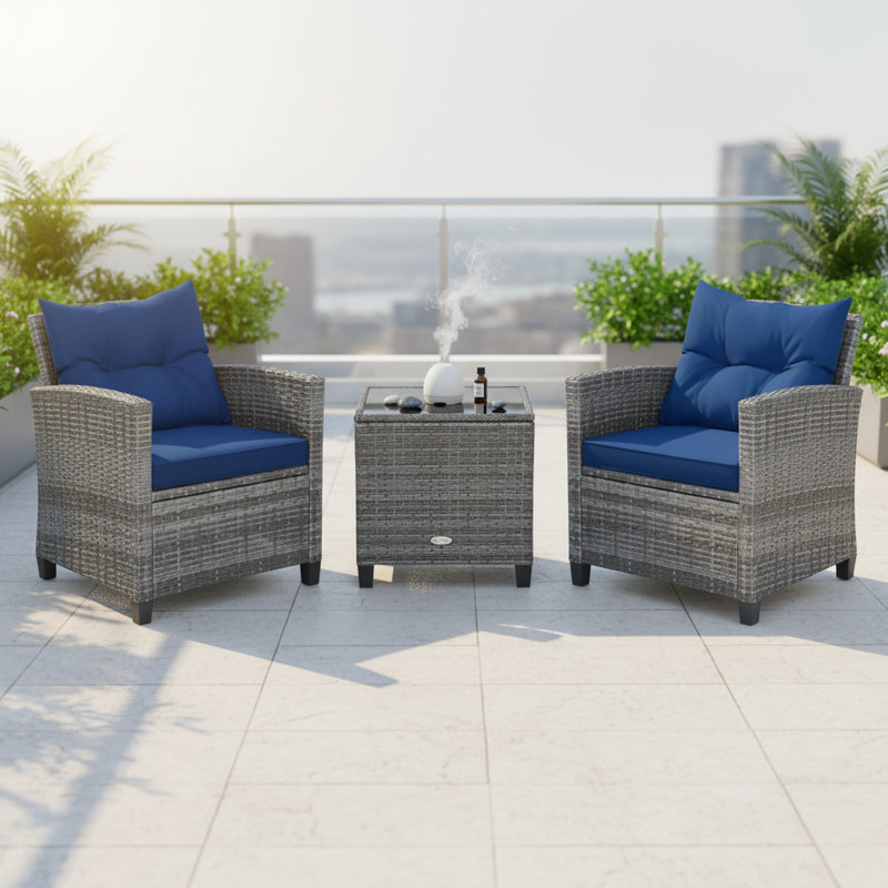 Ensemble de conversation avec coussins pour 2 personnes Patiojoy Wicker, Marine