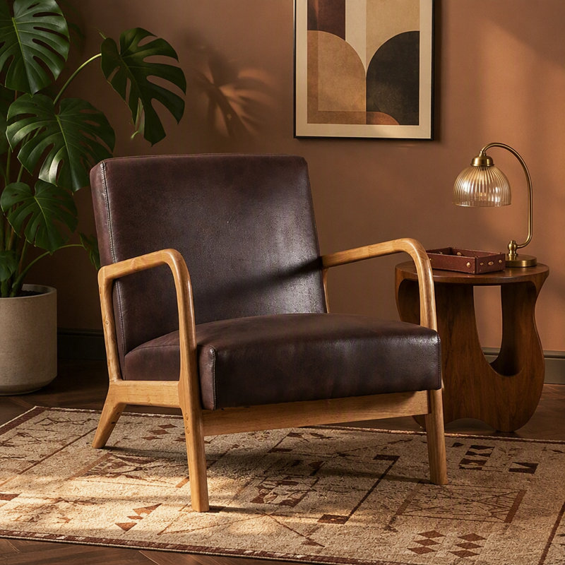 Fauteuil d'appoint Classic Classic Mid Century, Dark Brown Microfiber / Microsuede