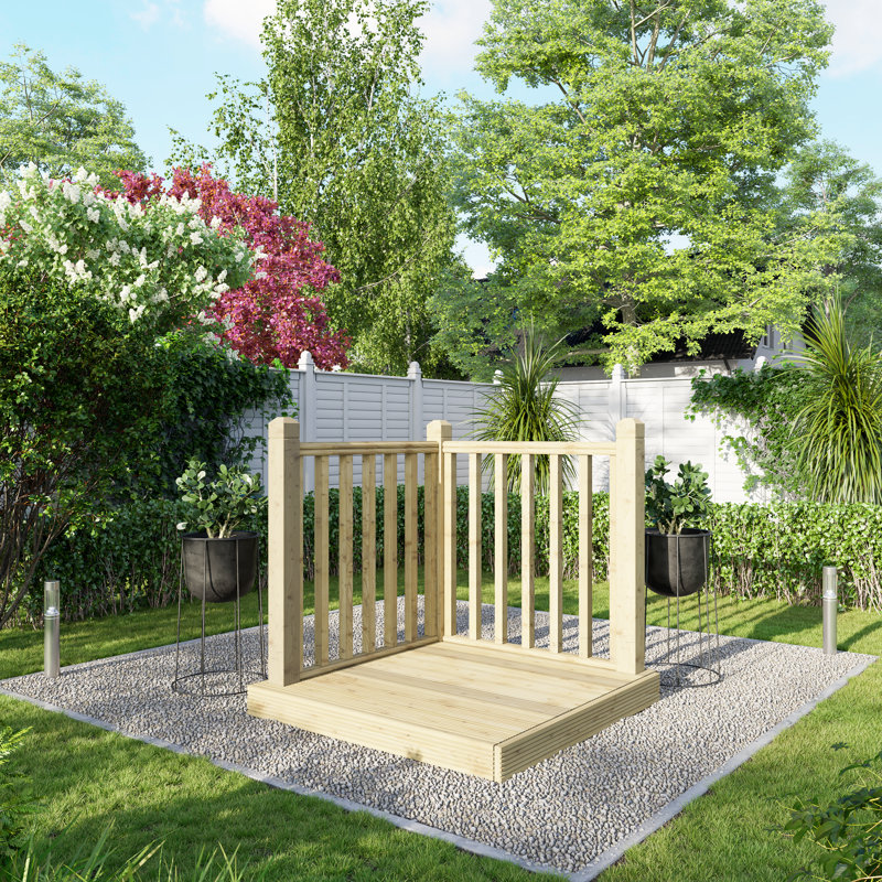 Powersheds 4 x 4ft Timber Pressure Treated Decking Kit - Handrails on Two Sides