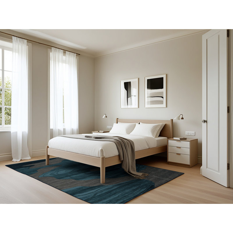 Machine Washable Abstract Blue Area Rug, Rectangle 5' x 7'