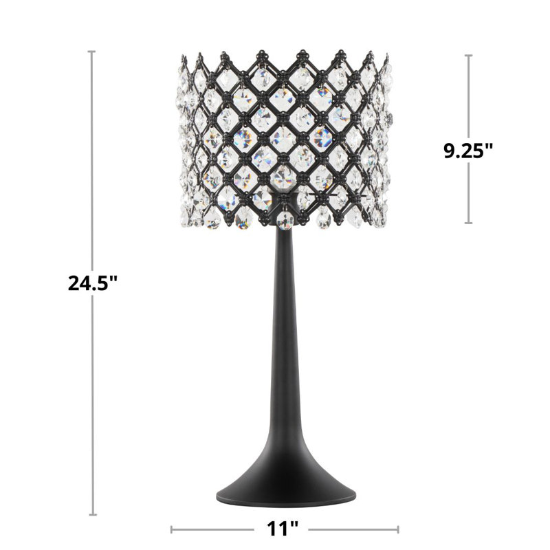 24" Black Metal Buffet Lamp Set with Crystal Shade