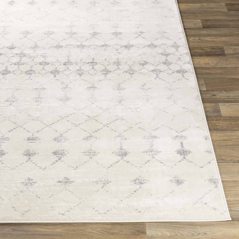 Gaven Oriental White/Gray Area Rug, Rectangle 6'7" x 9'