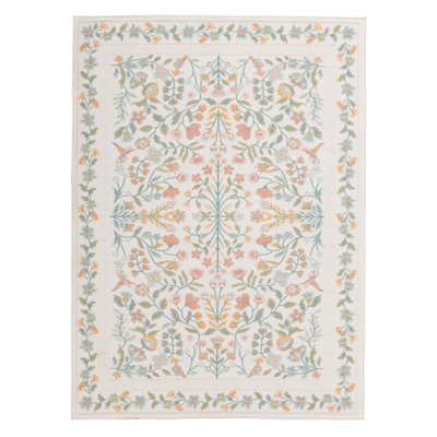 Tapis de couloir extérieur multicolore à motif floral ivoire / multicolore 2 pi x 7 pi (2 pi 6 po x 7 pi 6 po) Branch Branch