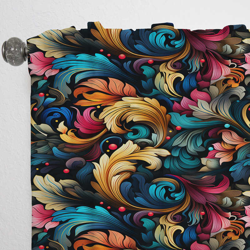 Rideau à motif floral cachemire rétro Vintage Elegance II - 1 panneau, L 52 po x L 120 po