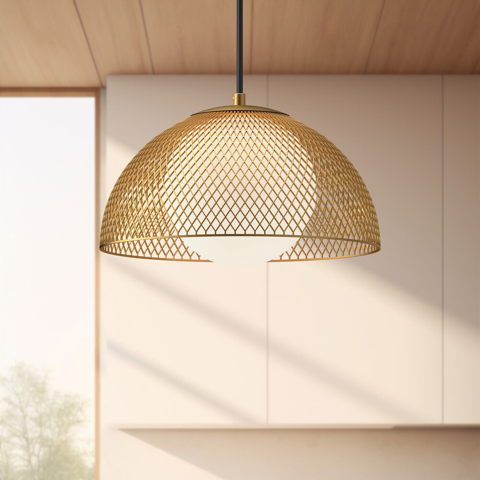 Malte Single Light Glass Steel Pendant, Gold
