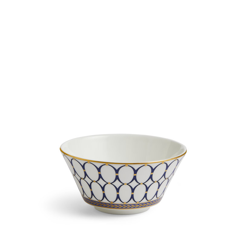 Renaissance Bone China Rice Bowl, Blue/White/Gold